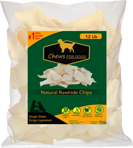 Vista 2 de Masticables para perros Chips de cuero crudo de primera calidad. Golosinas naturales con pieles de res gruesas (2 libras)