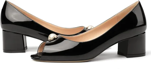 Vista 6 de MODENCOCO Zapatos de tacón bajo y grueso para mujer, sin cordones, con puntera abierta, de 2 pulgadas