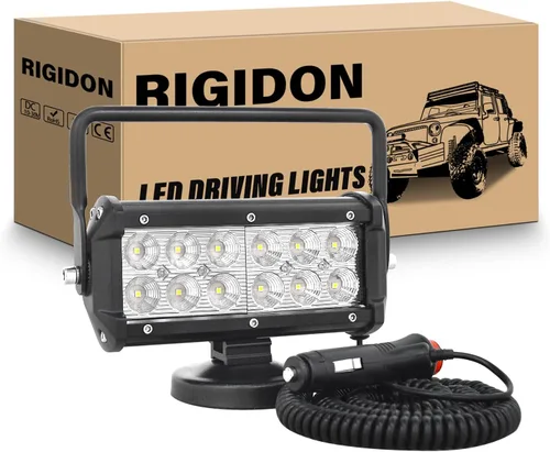 Vista 10 de RIGIDON Luz de trabajo LED de 4 pulgadas y 42 W con base magnética, luz redonda impermeable de 12 V 24 V, luces antiniebla LED para automóvil, SUV