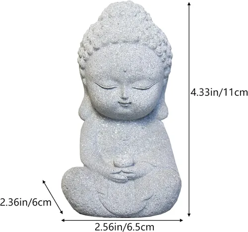 Vista 5 de Estatua de Buda de meditación, mini estatuas de decoración de Buda de piedra arenisca zen sentada para el hogar, escritorio, colección de decoración