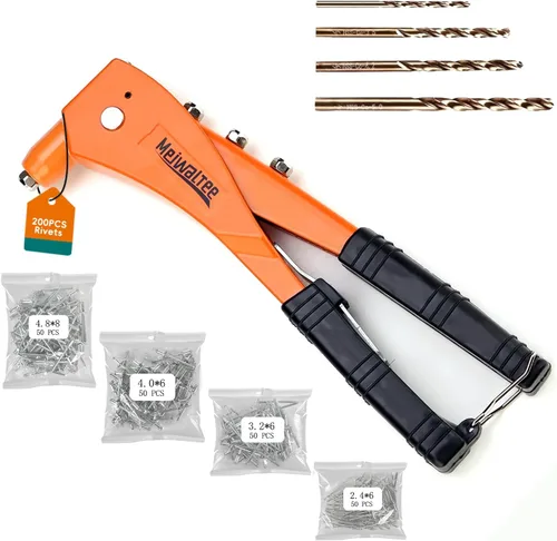 Vista 8 de Pistola de remache, kit profesional de remache con 200 remaches, 3/32"-1/8"-5/32"-3/16", kit de remachador de mano pesado adecuado para trabajos