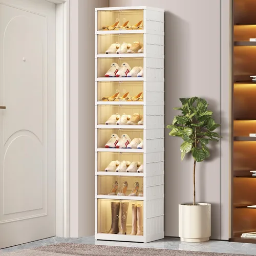 Vista 13 de CIMLORD Zapatero plegable de 3 niveles para armario, 12 pares de estantes de plástico para zapatos, caja de almacenamiento plegable para zapatos