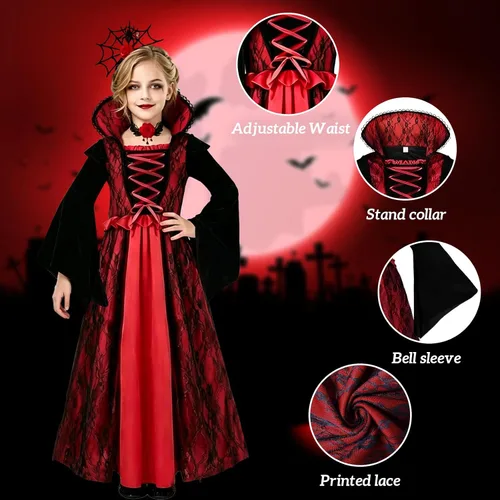 Vista 4 de Disfraz de vampiro para niñas, disfraces de Halloween