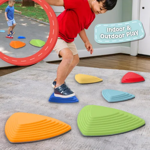 Vista 2 de Piedras de equilibrio para niños (paquete de 6), antideslizantes, habilidades motoras gruesas y juego en interiores y exteriores, piedras de salto