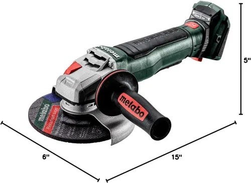 Vista 2 de Metabo Amoladora angular inalámbrica de 18 V de 6 pulgadas Solo herramienta - Sin batería Motor sin escobillas Características de seguridad