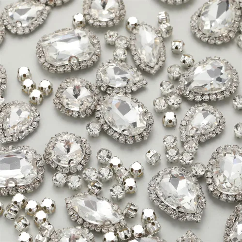 Vista 17 de Diamantes de imitación AB para coser, Choupee 130 piezas de diamantes de imitación para coser con respaldo de metal, engaste de dientes, garra