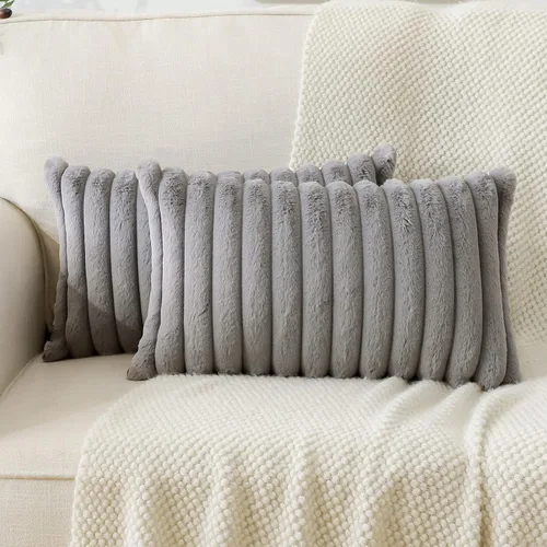 Vista 34 de Soleebee Juego de 2 fundas de cojín decorativo de terciopelo suave y acogedor, fundas de piel sintética de conejo para sofá, cama, silla, cojines