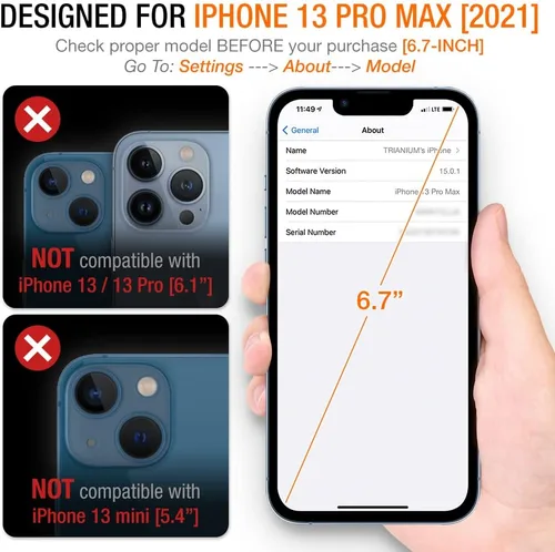 Vista 2 de Trianium Protector de pantalla de vidrio templado compatible con iPhone 13 Pro Max (2021), paquete de 3 películas de vidrio HD 9H