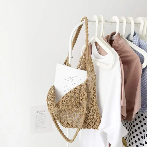 Vista 5 de Bolsa de hombro tejida de algodón para mujer, bolsa de hombro tejida para playa y playa