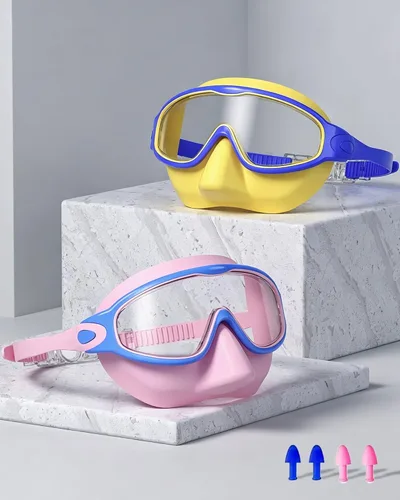 Vista 7 de Gafas de natación para niños de 3 a 15 años con tapones para los oídos, marco grande, gafas de natación antivaho/UV para niños, niñas y bebés, 2