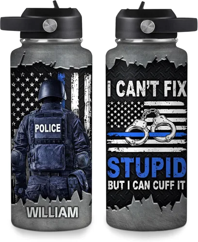 Vista 19 de Hyturtle Botella de Agua Personalizada de Policía - Botella de Acero Inoxidable Aislada con Tapa a Prueba de Fugas 18 oz, 32 oz - Regalo de Bandera