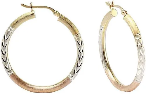 Vista 3 de LeCalla Joyería de plata de ley - Aretes de aro de tres tonos con corte de diamante para mujer, Plata de ley, no conocido