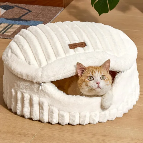 Vista 10 de FUKUMARU Cama tipo cueva para gatos, cama cerrada 2 en 1 para gatos de Marrón