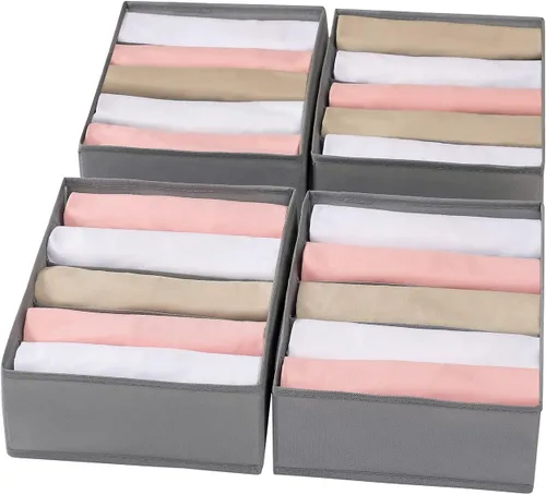 Vista 9 de Paquete de 4 Organizadores de Cajones para Camisetas para Ropa, Caja de Almacenamiento de Armario de 8 Compartimentos con Rejillas, Organizador