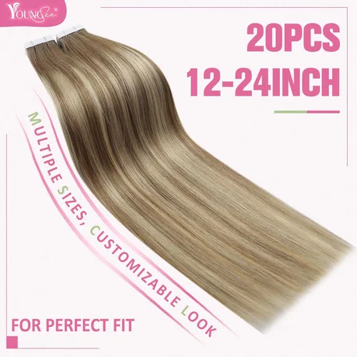 Vista 169 de YoungSee Extensiones de Cabello Humano con Cinta Balayage Extensiones de Cabello con Cinta Marrón Oscuro Extensiones de Cabello con Cinta Ombre