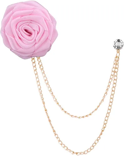 Vista 10 de Broches de moda para novios, bodas, arte de tela, hecho a mano, broche de flor de rosa, pin de solapa, insignia, cadena de borla, accesorios de Negro