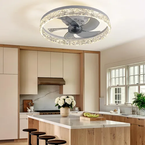 Vista 6 de FRIXCHUR Ventilador de techo de cristal blanco de 19.7 pulgadas con control remoto de luz de 6 velocidades Low Profile Ceiling Fans Dimmable LED