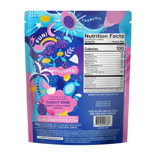 Vista 2 de Suncore Foods Papas fritas de fruta de dragón blanco, aperitivo crujiente de pitaya, 5.32 onzas, paquete de 1 Chips de fruta de dragón blanco