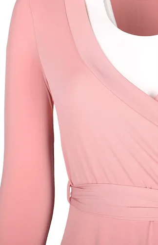 Vista 4 de Bon Rosy maxi vestido ceñido de mangas 34 y escote en V liso para mujer