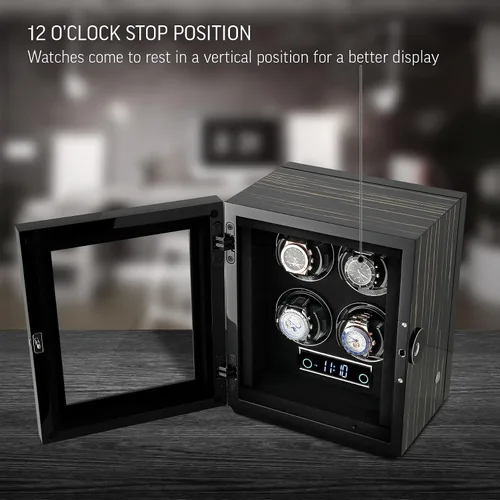 Vista 2 de Enrollador de reloj para 4 relojes con bloqueo de huella dactilar, retroiluminación interior y control remoto