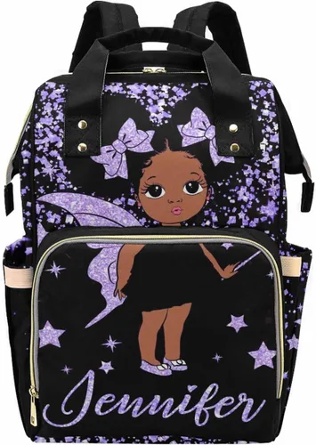 Vista 15 de Bolsa de pañales personalizada con purpurina brillante, color rosa, oro rosa, rubor, con nombre, bolsas de pañales de viaje, mochila casual