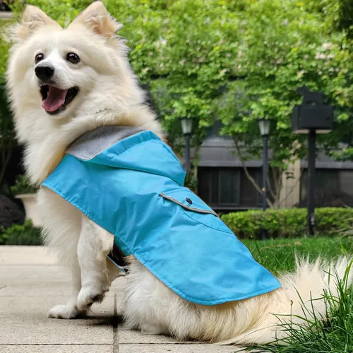 Vista 6 de Impermeable para perros pequeños, chaqueta de lluvia para cachorros, reflectante, impermeable, ropa para mascotas, poncho, ropa impermeable