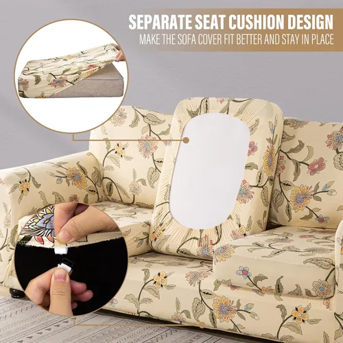 Vista 4 de Lamberia Funda de Sofá Estampada de Alta Elasticidad Fundas de Sofá de 2 Piezas Funda de Sillón con Una Funda de Cojín Separada Parte Inferior Flor