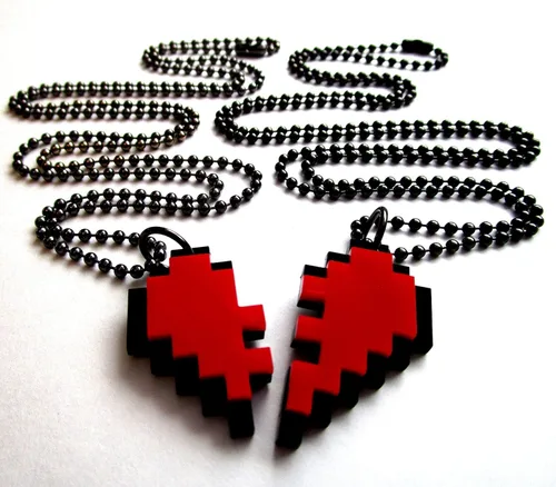 Vista 2 de BFF - Juego de collar de corazón de píxeles de la amistad, juego de 2 collar de corazón de 8 bits para el día de San Valentín