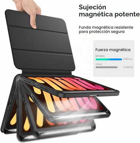 Vista 4 de SPARIN Funda para iPad mini 7 A17 Pro 2024/iPad Mini 6 2021 de 8.3 pulgadas, cubierta magnética desmontable, soporte vertical/horizontal con soporte