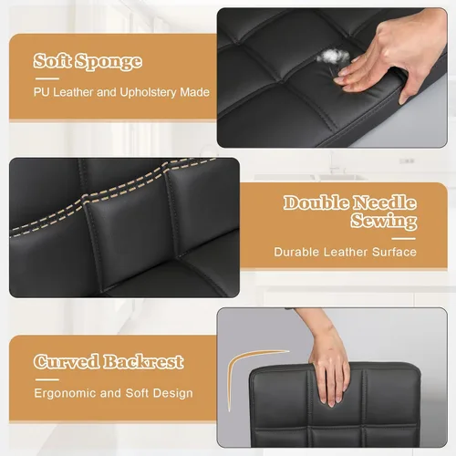 Vista 5 de ERGOSEAT Juego de 2 taburetes de bar ajustables de doble aguja con respaldo de 6 cuadrados, color negro