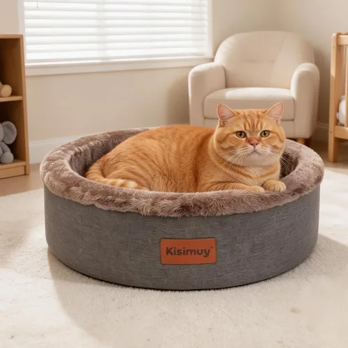Vista 12 de Cama redonda calmante para gatos y perros para gatitos Gris
