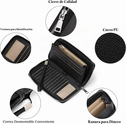 Vista 7 de GOIACII Cartera de piel con bloqueo RFID para mujer, con cremallera alrededor de gran capacidad, cartera larga para tarjetas de crédito, cartera