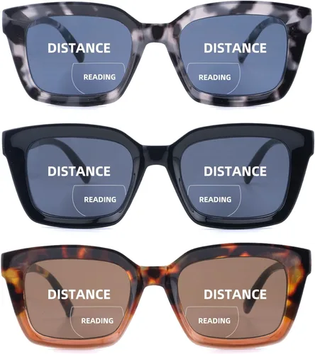 Vista 6 de HIYANJN 3 Pack Progressive Multifocal Reading Glasses for Women Men Square style Blue Light Blocking Spring Hinger Readers