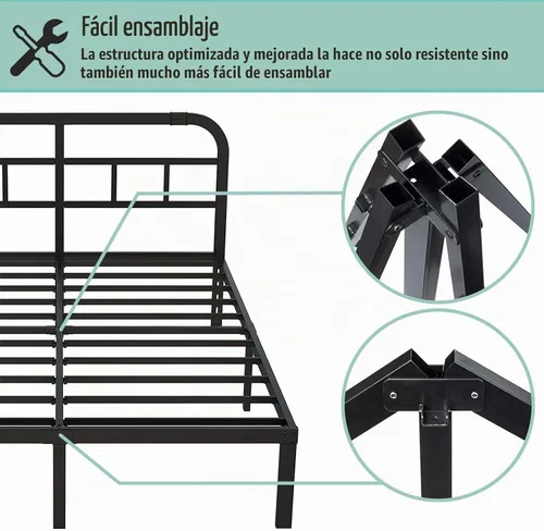 Vista 4 de Base de cama Queen de metal resistente de 14 pulgadas con cabecero