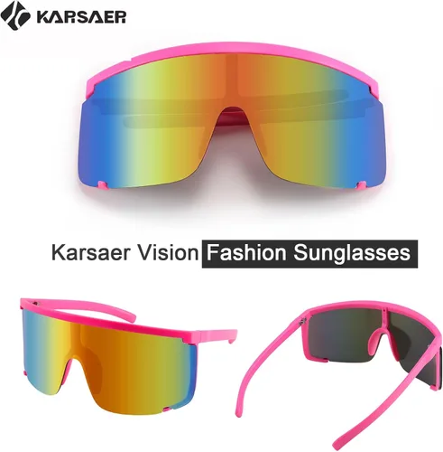 Vista 2 de Karsaer Vision Shield - Lentes de sol para hombres y mujeres, de gran tamaño, neón, 80, 90, visera, estilo deportivo, ciclismo al aire libre, esquí