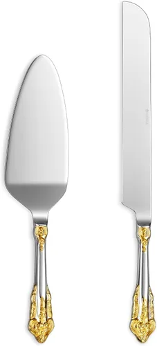 Vista 10 de KEAWELL Magnífico juego de cuchillos y servidor para pastel de boda, acero inoxidable 18/10, juego de corte de pastel de lujo fino (dorado)
