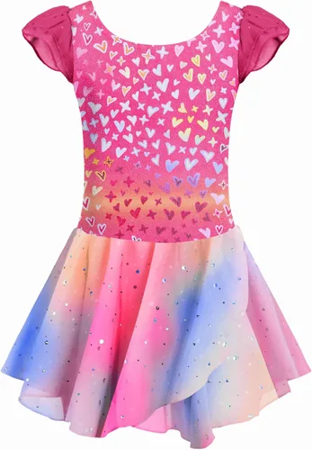 Vista 10 de Arshiner - Vestido de baile de ballet con mangas con volantes, leotardo de tutú con ruedo para niñas Lila