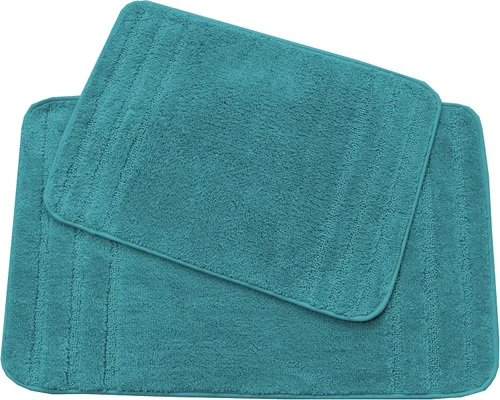 Vista 9 de All American Collection Juego de 2 alfombrillas de baño rectangulares antideslizantes de felpa lanuda absorbente de agua para baño y bañera de Beige
