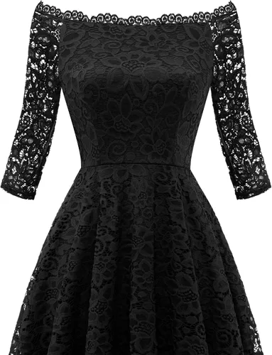 Vista 6 de Dressystar Vestido tipo cóctel, de encaje, para mujer, vestido irregular con vuelo y hombros descubiertos, para dama de honor, fiesta formal