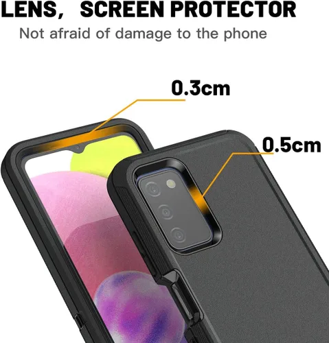 Vista 5 de AICase Funda para Galaxy A03S, resistente protección contra caídas, cuerpo completo, resistente a prueba de golpes y polvo, 3 capas, protección Negro
