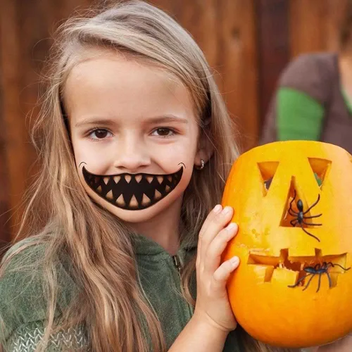 Vista 5 de Calcomanías de tatuaje de Halloween, 10 estilos de broma de Halloween, tatuaje temporal, tatuaje de payaso de terror, boca, cara, tatuaje