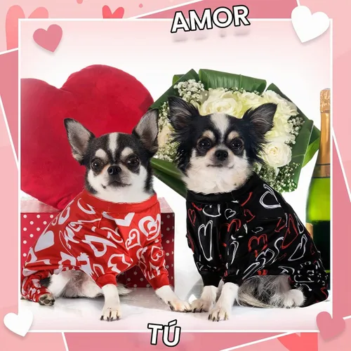 Vista 4 de Weewooday Pijama de 3 piezas para perro, conjunto de overol y overol para perro, ropa con patrón de corazón para cachorros y gatos (M