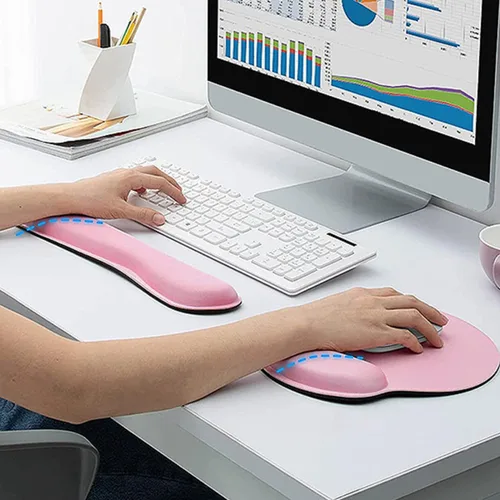 Vista 3 de Alfombrilla ergonómica para mouse con soporte para muñeca y reposamuñecas para teclado, antideslizante, alfombrilla de mouse para computadora