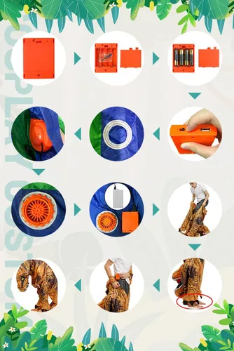 Vista 4 de Disfraz inflable de T-Rex para adultos, traje de dinosaurio de tiranosaurio (tamaño libre, marrón)