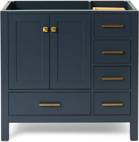 Vista 46 de ARIEL Cambridge Mueble base de tocador de baño de 36 pulgadas, madera maciza, 2 puertas de cierre suave, 5 cajones de cola de milano, roble marrón