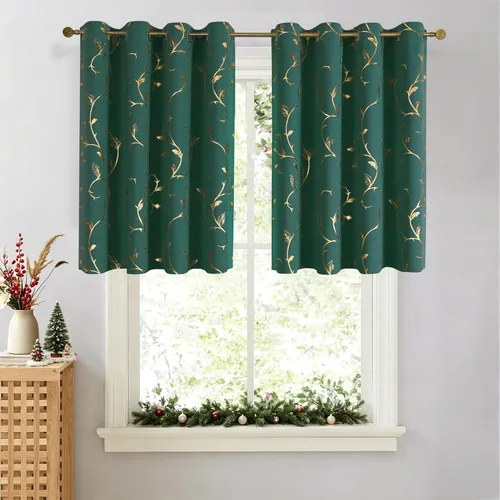 Vista 114 de BUHUA Juego de 2 paneles de cortinas opacas con estampado de vid plateada, cortinas con aislamiento térmico para oscurecer la habitación