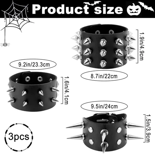 Vista 2 de Pulsera con tachuelas, Spike Punk Goth Punk de cuero para mujeres y hombres
