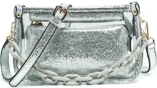 Vista 15 de Jessica - Bolso vegano transparente para mujer, aprobado por estadios, bolsos cruzados para conciertos, eventos deportivos