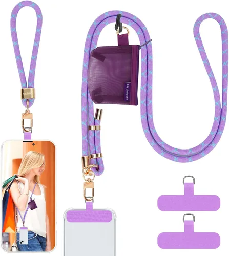 Vista 13 de HOTEMIA Cordón para teléfono y correas para la muñeca, cordón para celular ajustable cruzado con billetera desmontable, cordón para iPhone de 8mm