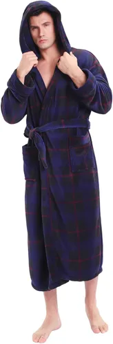 Vista 22 de KEMUSI Bata suave tipo herringbone con capucha para hombre, bata de spa de longitud completa, cómoda y cálida de noche Negro